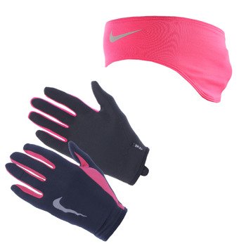 rękawiczki i opaska do biegania damskie NIKE RUN DRI-FIT HEADBAND/GLOVE SET / NRC03-067