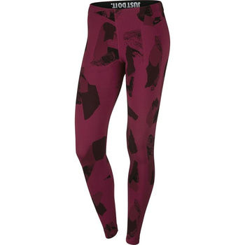 legginsy sportowe damskie NIKE ALLOVER / bordowe