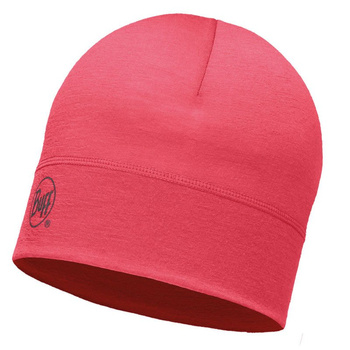 czapka do biegania BUFF MERINO WOOL 1 LAYER HAT BUFF SOLID PINK HIBISCUS / 113013.408.10